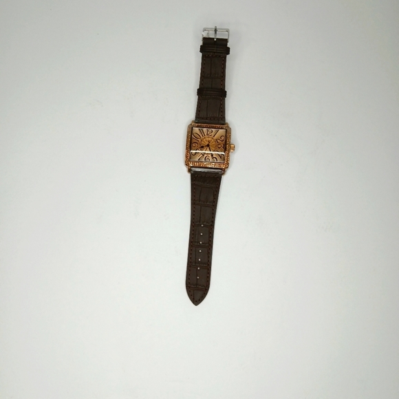 Brown Julius Watch Rhinestones Genuine Leather Straps Water Resistant - Picture 2 of 7